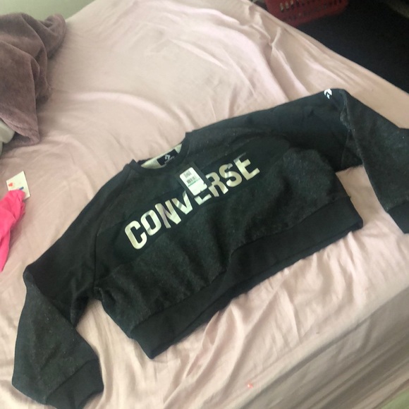 Converse Tops - Brand new converse crop top sweater size large gray and black